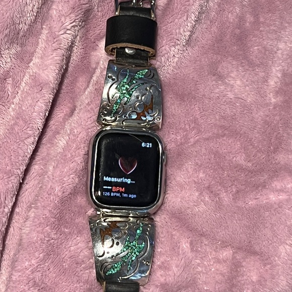 Vintage APPLE WATCHBAND/SS/turquoise/coral Native American Peyote bird - Picture 4 of 6